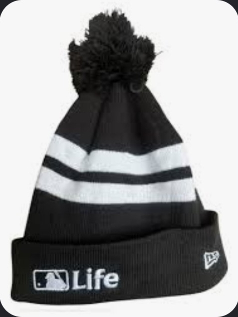 New Era , Black & White Pom Pom Beanie - MLB Life